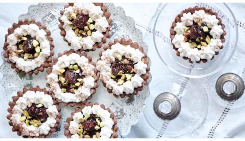 Tartellette pistacchio, lampone e cioccolato